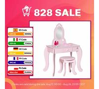 HOMCOM toeletta per bambina con design femminile e motivi a cuore - sgabello incluso - dimensioni. Cassettiera 60L x 36l x 88H cm, specchio, MDF, rovere