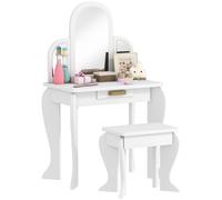 Homcom Toeletta per Bambini con Sgabello e Specchio, Toeletta per Ragazze con Cassetto, Tavolo da Trucco per Ragazzi e Ragazze dai 3 ai 6 Anni, Bianco