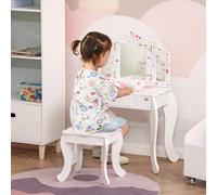 Homcom Toeletta per bambini in legno con specchio, sgabello, cassetto, tavolo da trucco rosa