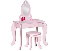 HOMCOM Toeletta Trucco Bambina in Legno con Sgabello e Specchio, Rosa