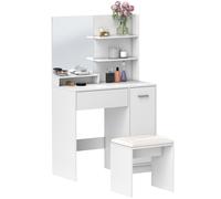 HOMCOM Toeletta Trucco con Specchio e Sgabello, Cassetto e Armadietto Bianco
