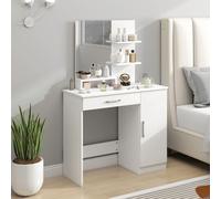 HOMCOM Toeletta Trucco con Specchio, Postazione Trucco con Cassetto, Armadietto, Ripiani Aperti e Ripiano Regolabile, Tavolo Toeletta per Camera da Letto, Moderno, 90x38x138 cm, Bianco Gli indispensab