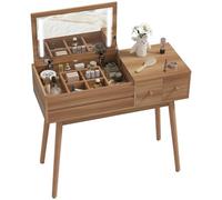 HOMCOM Toeletta Trucco con Specchio Ribaltabile a Luci LED, Postazione Trucco con 3 Cassetti, Scomparti Interni e Gambe in Pino, Tavolo Toeletta per Camera da Letto, Moderno, 100x40x87 cm, Color Noce