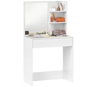 HOMCOM Toeletta Trucco Elegante con Ampio Cassetto Portaoggetti, Tavolo da Trucco con Specchio, 3 Ripiani, Postazione Make Up per Camera da Letto, Moderno, 75x40x137 cm, Bianco