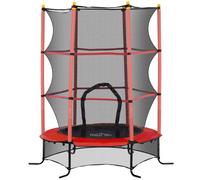 HOMCOM Trampolino Elastico per Bambini Ø1.6x1.9 m con Rete di Sicurezza e Pali Imbottiti, Età 3-10 Anni, Rosso