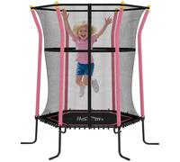 HomCom Trampolino elastico bambini 3-10 Ø163,5x190 cm ingresso con cerniera pali imbottiti rosa