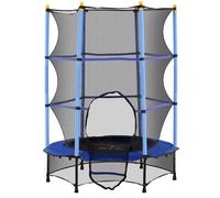 HOMCOM Trampolino Elastico per Bambini con Rete di Sicurezza e Pali Imbottiti, Tappeto Elastico Bambini in Acciaio per Interno ed Esterno, Età 3-10 Anni, Ø140 x 190 cm, Blu e Nero