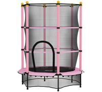 HOMCOM Trampolino Elastico per Bambini con Rete di Sicurezza e Pali Imbottiti, Tappeto Elastico Bambini in Acciaio per Interno ed Esterno, Età 3-10 Anni, Ø140 x 190 cm, Rosa e Nero