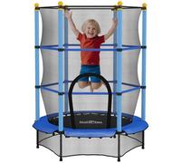 HOMCOM Trampolino Elastico per Bambini con Rete di Sicurezza e Pali Imbottiti, Tappeto Elastico Bambini in Acciaio per Interno ed Esterno, Età 3-10 Anni, Ø140 x 190 cm, Blu e Nero