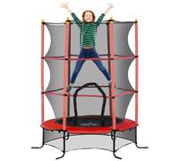 HOMCOM Trampolino Elastico per Bambini con Rete di Sicurezza, Tappeto Elastico con Pali Imbottiti per Interno ed Esterno, Età 3-10 Anni, Ø163x190 cm, Rosso