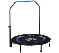 HOMCOM Trampolino Elastico Pieghevole Ø102 cm con Manubrio Regolabile 99-123 cm, Trampolino da Fitness per Adulti, Tappeto Elastico per Esercizi Indoor, Blu