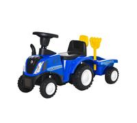 HOMCOM Trattore Cavalcabile per Bambini con Rimorchio Rastrello e Pala Blu