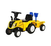 HOMCOM Trattore Cavalcabile per Bambini con Rimorchio Rastrello e Pala Giallo