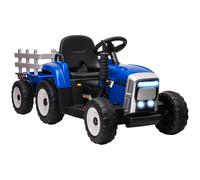 HOMCOM Trattore Elettrico per Bambini con Rimorchio Rimovibile, Telecomando, Porta USB, Musica e Luci, Età 3-6 Anni, Blu Aosom Italy