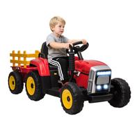 HOMCOM Trattore Elettrico per Bambini Rimorchio Rimovibile 3-6Anni Blu