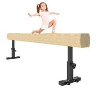 HOMCOM Trave Ginnastica Artistica da Casa per Bambini 226x31x59cm Marrone | Altezza Regolabile, Ruote, Piedini Antiscivolo, da 6+ Anni