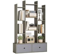 HOMCOM Tree Bookshelf, libreria da terra a 12 piani con 2 cassetti pieghevoli, scaffale indipendente per libri, espositore per soggiorno, ufficio, camera da letto, effetto legno grafite