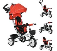 HOMCOM Triciclo 6 in 1 con asta di spinta, pieghevole, triciclo per bambini con cintura di sicurezza, tettuccio parasole, cesto, porta bevande, pedale, per bambini da 1 a 5 anni, fino a 25 kg, rosso