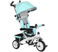 HOMCOM Triciclo 6 in 1 con asta di spinta, triciclo per bambini con tettuccio parasole rimovibile, con cintura di sicurezza a 5 punti, cestino, portabevande, per bambini da 1 a 5 anni, verde