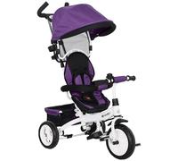 HOMCOM Triciclo 6 in 1 con asta di spinta, triciclo per bambini con tettuccio parasole rimovibile, con cintura di sicurezza a 5 punti, cestino, portabevande, per bambini da 1 a 5 anni, viola
