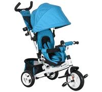 HOMCOM Triciclo 6 in 1 con asta di spinta, triciclo per bambini con tettuccio parasole rimovibile, cuscino, ruota con cintura di sicurezza a 5 punti, cestino, portabicchieri, per bambini da 1 a 5 anni
