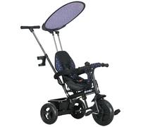 HOMCOM Triciclo 6 in 1 con asta di spinta, triciclo per bambini con tettuccio parasole rimovibile, ruota regolabile con portabicchieri, cestino, per bambini da 1 a 5 anni, blu scuro