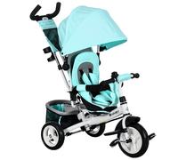 HOMCOM Triciclo per Bambini +12 Mesi con Maniglia Spingi estraibile Borsetta per Mamma e Portabottiglie Verde Menta Aosom Italy
