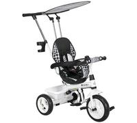 HOMCOM Triciclo per Bambini con Maniglione di Spinta, Tettuccio, Barra di Sicurezza e Box Portaoggetti, Triciclo Passeggino in Metallo, Plastica e Poliestere, 105x47x89 cm, Bianco e Nero