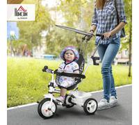 HOMCOM Triciclo per Bambini con Maniglione di Spinta, Tettuccio, Barra e Box Portaoggetti, Triciclo Passeggino in Metallo, Plastica e Poliestere, 105x47x89 cm, Bianco e Nero Il nostro triciclo passegg