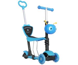 HOMCOM Trottinetta per Bambini Trottinetta 3 Ruote evolutiva 5 in 1 Manubrio regolabile Asta telescopica Sella Schienale Rimovibile Blu Aosom Italy