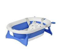HOMCOM Vaschetta Bagnetto Pieghevole per Bambini 0-3 Anni con Indicatore di Temperatura e Cuscino, 81.5x50.5x23.5 cm, Blu Aosom