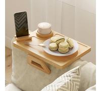 HOMCOM Vassoio Flessibile in bambù per braccioli del Divano, Vassoio per braccioli del Divano con portabicchieri Rimovibile, tavolino incernierato con Supporto Rotante a 360° per Telefono, Snack,