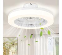 HOMCOM Ventilatore a Soffitto con Luce LED Regolabile, Telecomando, Timer, 6 Velocità e Flusso Reversibile, Ventilatore da Soffitto in Plastica e Acrilico, Ø46x16 cm, Bianco