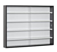 HOMCOM Vetrina Espositiva da Parete 4 Ripiani Regolabili Nero e Bianco | Vetrinetta per Collezionismo, Bacheca Espositore a Muro, per Oggetti da Collezione, in Vetro e Truciolato, 80x9.5x60cm