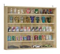 HOMCOM Vetrina Espositiva da Parete a 4 Ripiani Regolabili, Vetrinetta per Collezionismo, Bacheca Espositore a Muro per Oggetti da Collezione, in Vetro e Truciolato, 80x9.5x60 cm, Color Legno