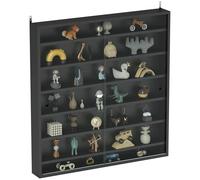 HOMCOM Vetrina Espositiva da Parete a 6 Ripiani Regolabili, Vetrinetta per Collezionismo, Bacheca Espositore a Muro per Oggetti da Collezione, in Vetro e Truciolato, 80x9.5x83 cm, Nero