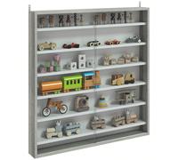 HOMCOM Vetrina Espositiva da Parete a 6 Ripiani Regolabili, Vetrinetta per Collezionismo, Bacheca Espositore a Muro per Oggetti da Collezione, in Vetro e Truciolato, 80x9.5x83 cm, Bianco e Grigio "Hai