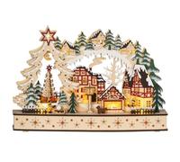 HOMCOM Vill. di Natale con illumin. LED Vill. Invernale Decor. da Interni | Scena forestale, set di case per gnomi, decorazione per villaggio di Natale e casa, decorazione da tavolo