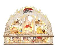 HOMCOM Villaggio di Natale Illuminato con 20 LED, Villaggio di Natale Animato a 3 Livelli ad Arco con Effetto Legno, a Batteria, 45 x 10 x 35 cm, Legno Naturale