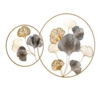 HOMCOM Wall Art Decorazione Murale 3D Dorata con Foglie di Ginkgo 102x66.2cm