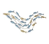 HOMCOM Wall Decor di Banco di Pesci in Metallo Oro e Blu 99.7x3.8x50.2 cm