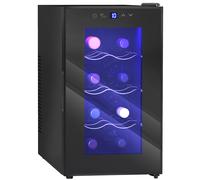 Homcom Wine Cooler 8 Bottiglie, Wine Cooler con Doppio Raffreddamento Termoelettrico, Temperatura Regolabile 8-18 ℃ , Porta in vetro, Anti-Uv, Schermo LED, Luce interna, Nero