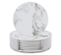 Homcomodar 6 Pezzi Sottobicchieri in PU Pelle Marmo Bianco Sottobicchiere con Titolare Rotondi Antiscivolo e Isolati Sottobicchieri per Birra Bottiglie Tazze da Tè Tazza da Caffè