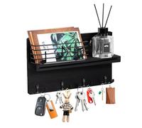 Homdat Portachiave da Parete, Appendiabiti con 4 Ganci Doppi per Chiavi e Recinzione, Appendiabiti da Parete in Legno con Mensola per Ingresso, Camera di Servizio (Nero)