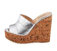 HOMDREAM Tacchi Donna Sandali con Tacco Alto 17CM Sandali con Tacco Alto Sandali con Zeppa in Grano di Legno Sandali Taglie Forti,Silver-43