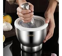 HomDSim Set di mortaio e pestello da 12,7 cm, in acciaio inox lucidato, con coperchio