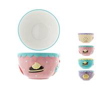 Home 0 Confezione Coppette, Ceramica, Decorata Tea Time, 12 cm, 4 Pezzi, Bianco