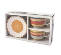 Home 100 Righe Set 2 Tazze Jumbo, con Piattino, Stoneware, cc530