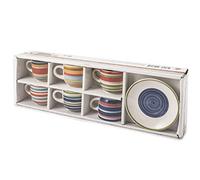 Home 100 Righe Set 6 Tazze Caffè, con Piattino, Stoneware, cc95