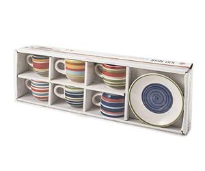 Home 100 Righe Set 6 Tazze Caffè, con Piattino, Stoneware, cc95